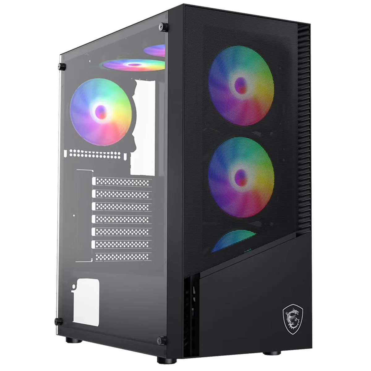 MSI PAG SHIELD 200L mid-tower case with tempered glass side panel and front mesh