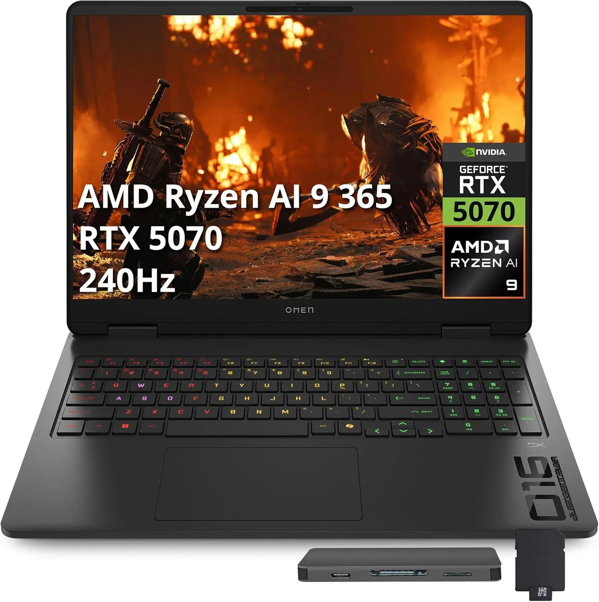 HP HP OMEN 16 gaming laptop AMD Ryzen AI 9 365 RTX 5070 32GB DDR5 3TB storage docking station set — product photo