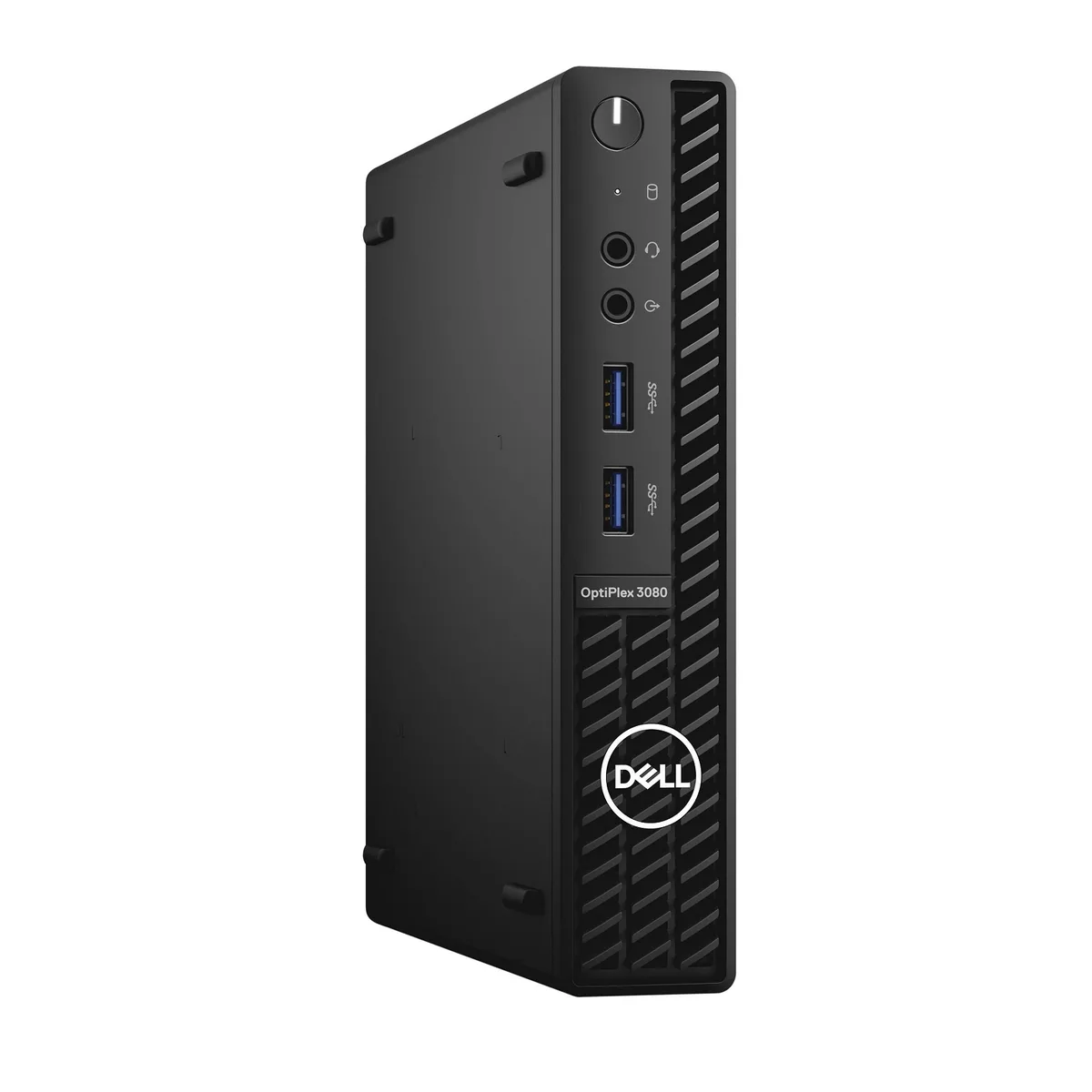 Small matte-black Dell OptiPlex 3080 Micro desktop with keyboard and mouse
