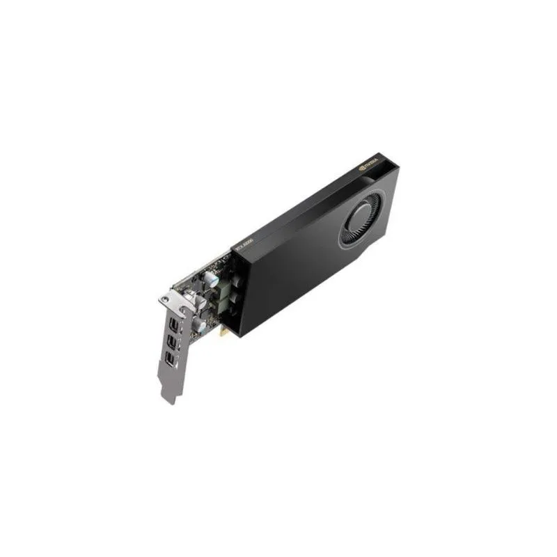 Compact single-slot graphics card with matte black cooler and four mini DisplayPort outputs