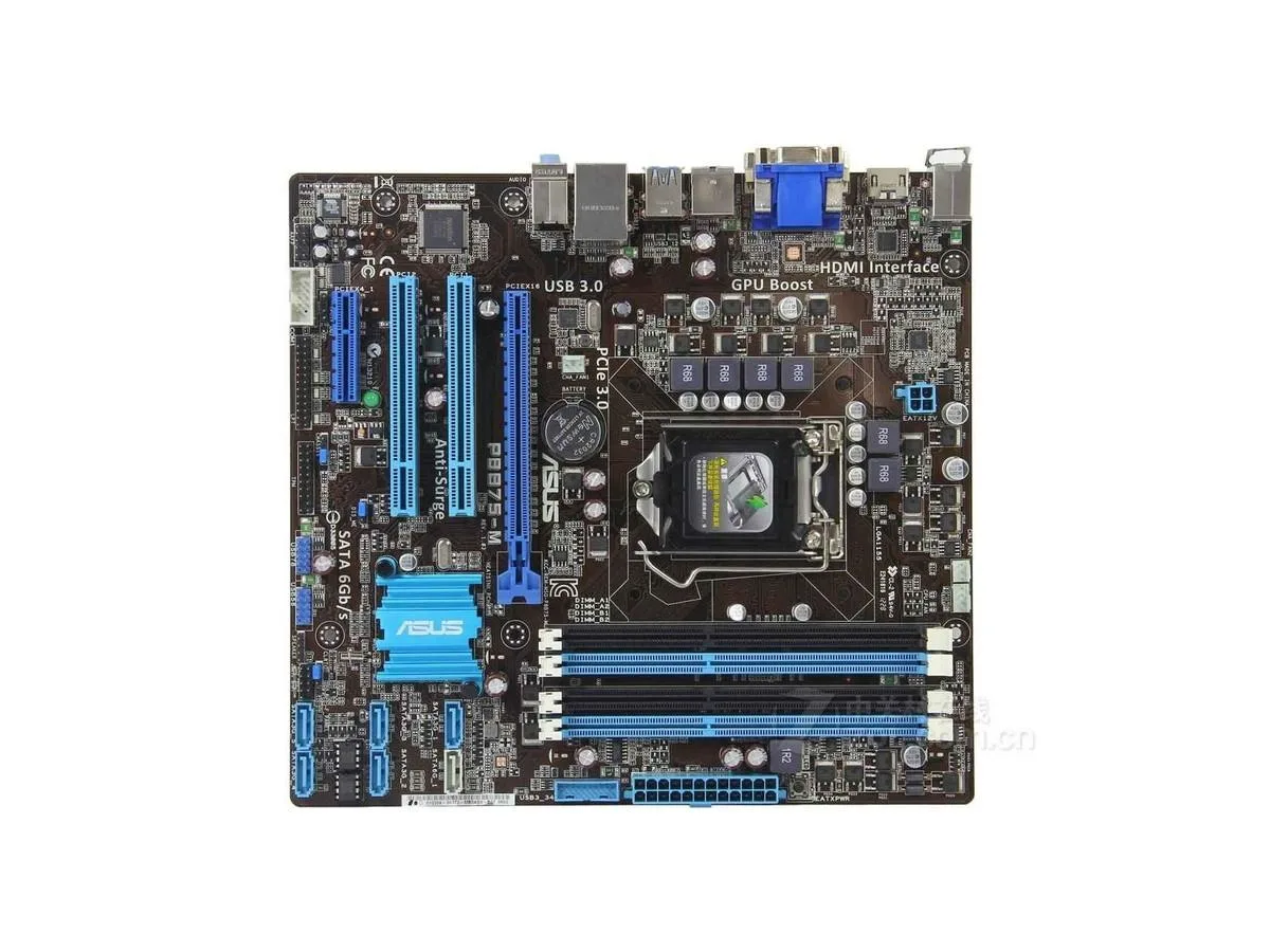 Green micro-ATX board, LGA 1155 socket, DDR3 slots, silver heatsinks, black PCB