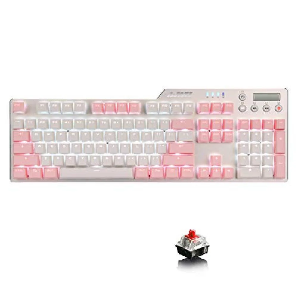 White wired gaming mouse with Sakura pink accents, ergonomic shape, matte finish, USB cable visible