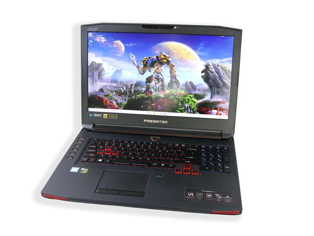Black 17.3-inch gaming laptop with RGB backlit keyboard