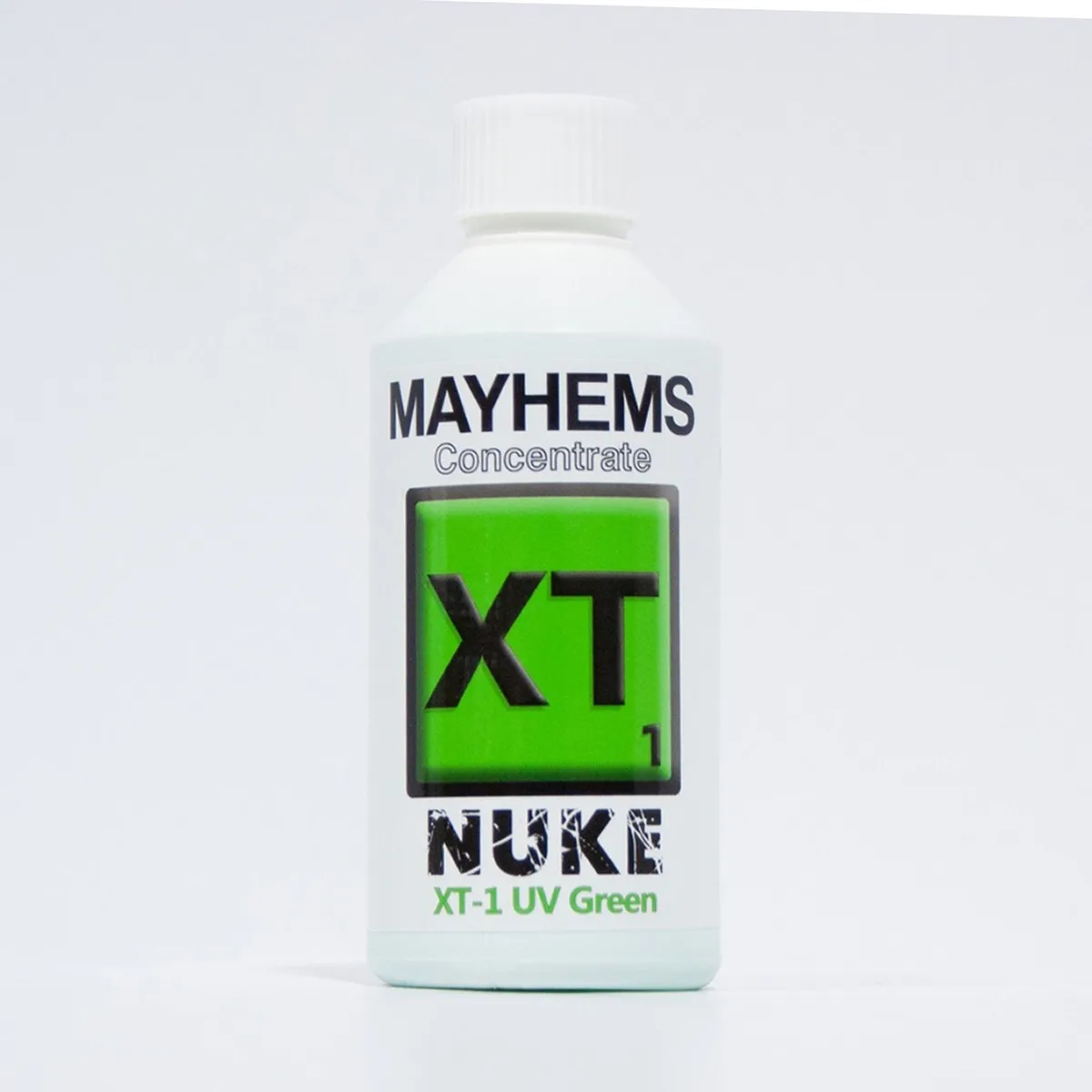 Clear 250 ml bottle of UV-reactive green liquid coolant concentrate