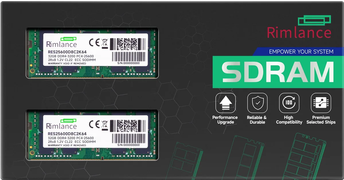 RIMLANCE RIMLANCE RES25600D8C2K64 64GB (2x32GB) DDR4 3200 ECC SODIMM — photo du produit