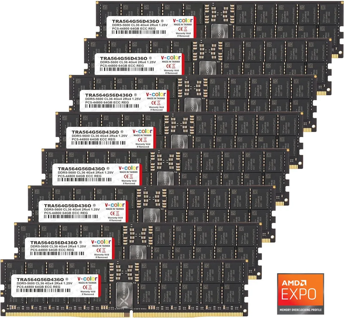 V-color V-color WRX90 OC R-DIMM 512GB (8×64GB) DDR5 5600 CL36 1.25V ECC Registered 2Rx4 AMD EXPO — photo du produit