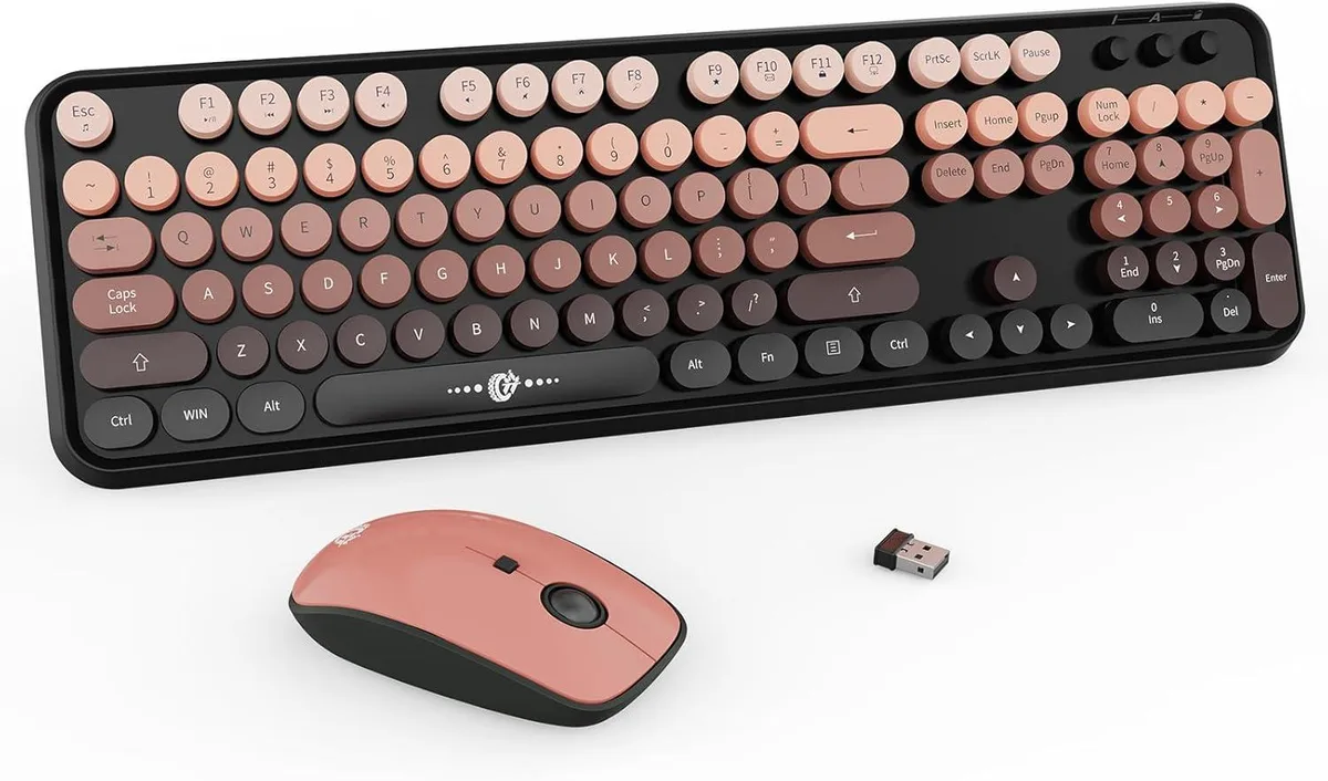 Black gradient wireless keyboard and mouse set with 104 round retro keys