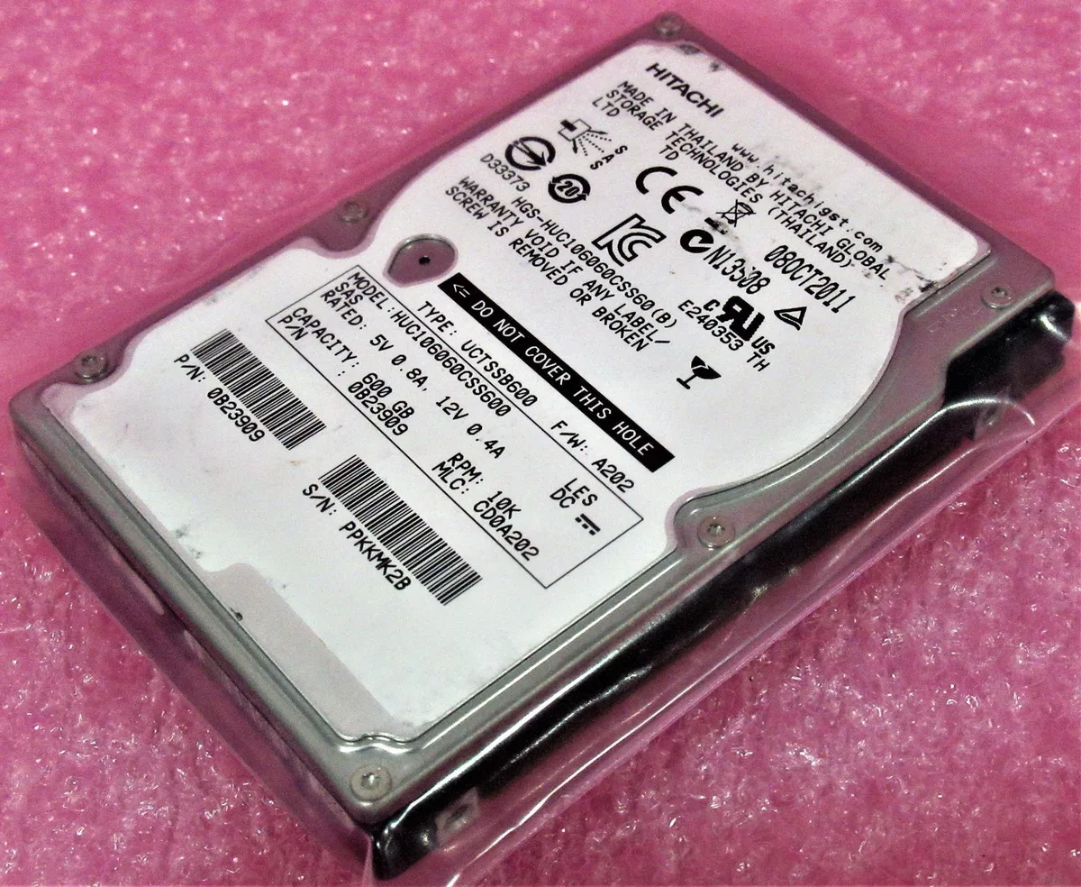 Silver 2.5 inch SAS hard drive with green circuit board visible
