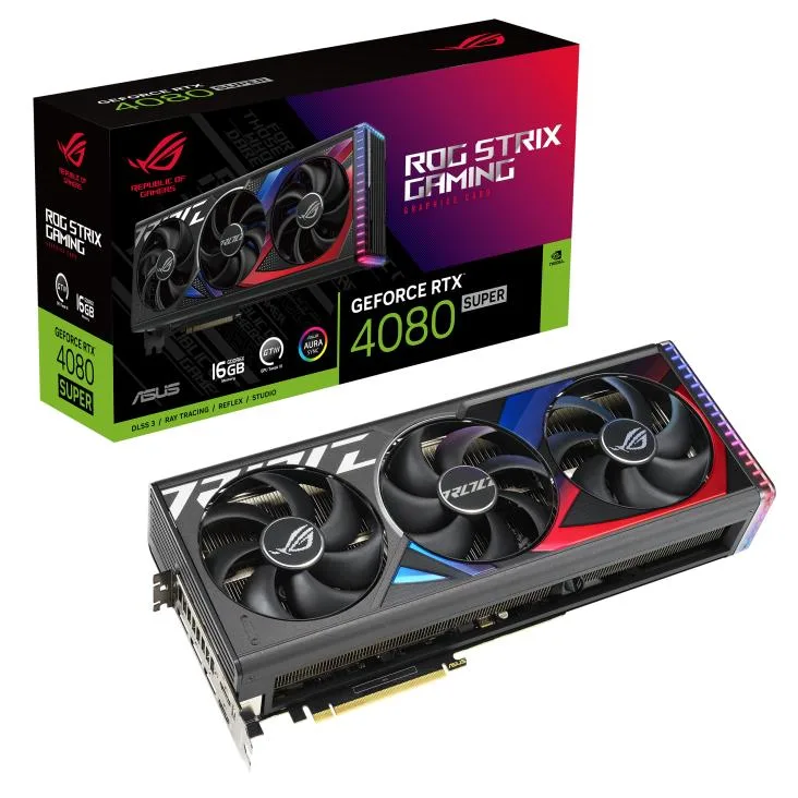 Black triple-fan graphics card with vented backplate and 3.5-slot thickness