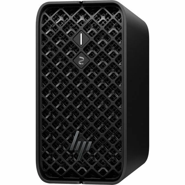 Compact jet-black mini desktop, small cube shape