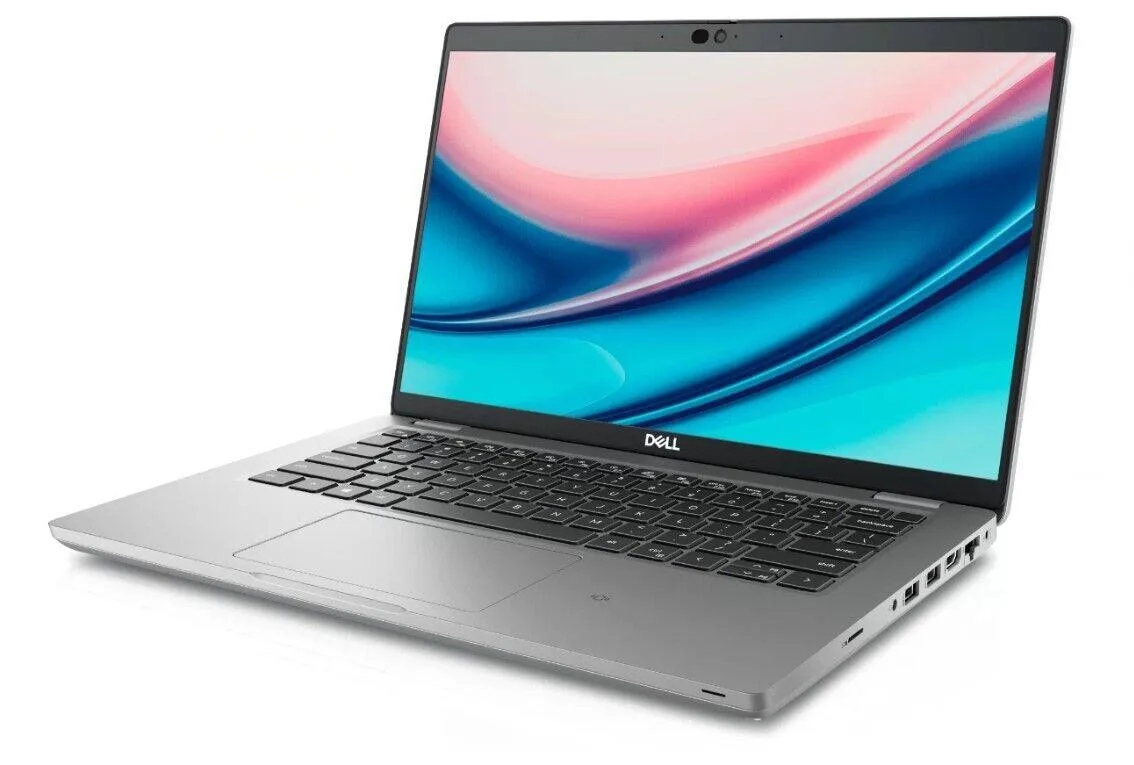 Silver 14 inch Dell Latitude 5420 laptop closed on a plain background