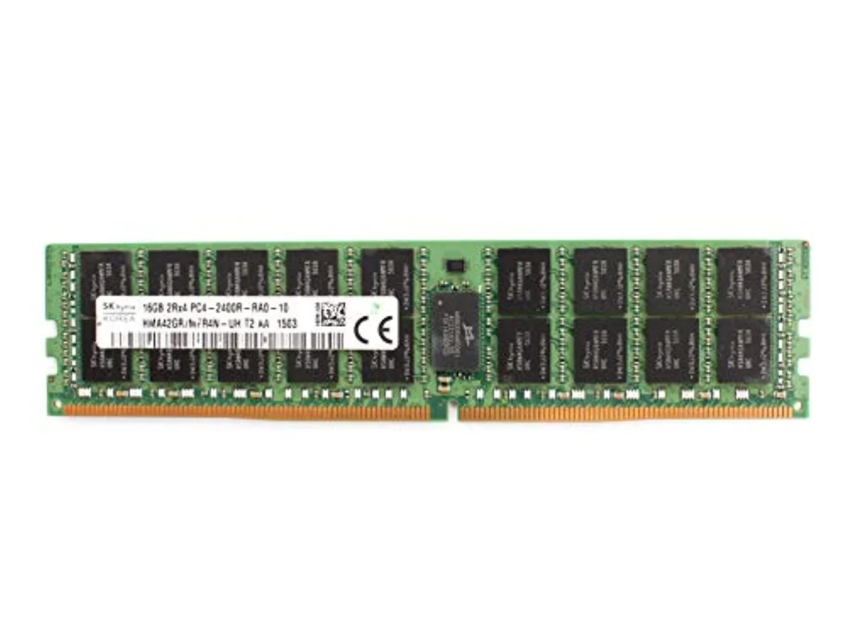 Green rectangular DDR4 RDIMM with black chips and gold edge connector