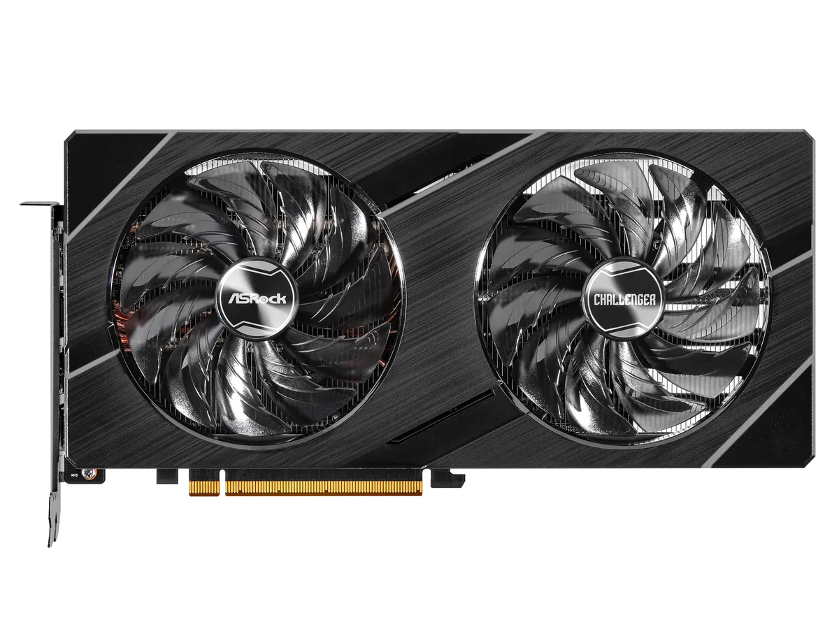 ASRock Challenger Arc A770 graphics card with dual fans and silver shroud
