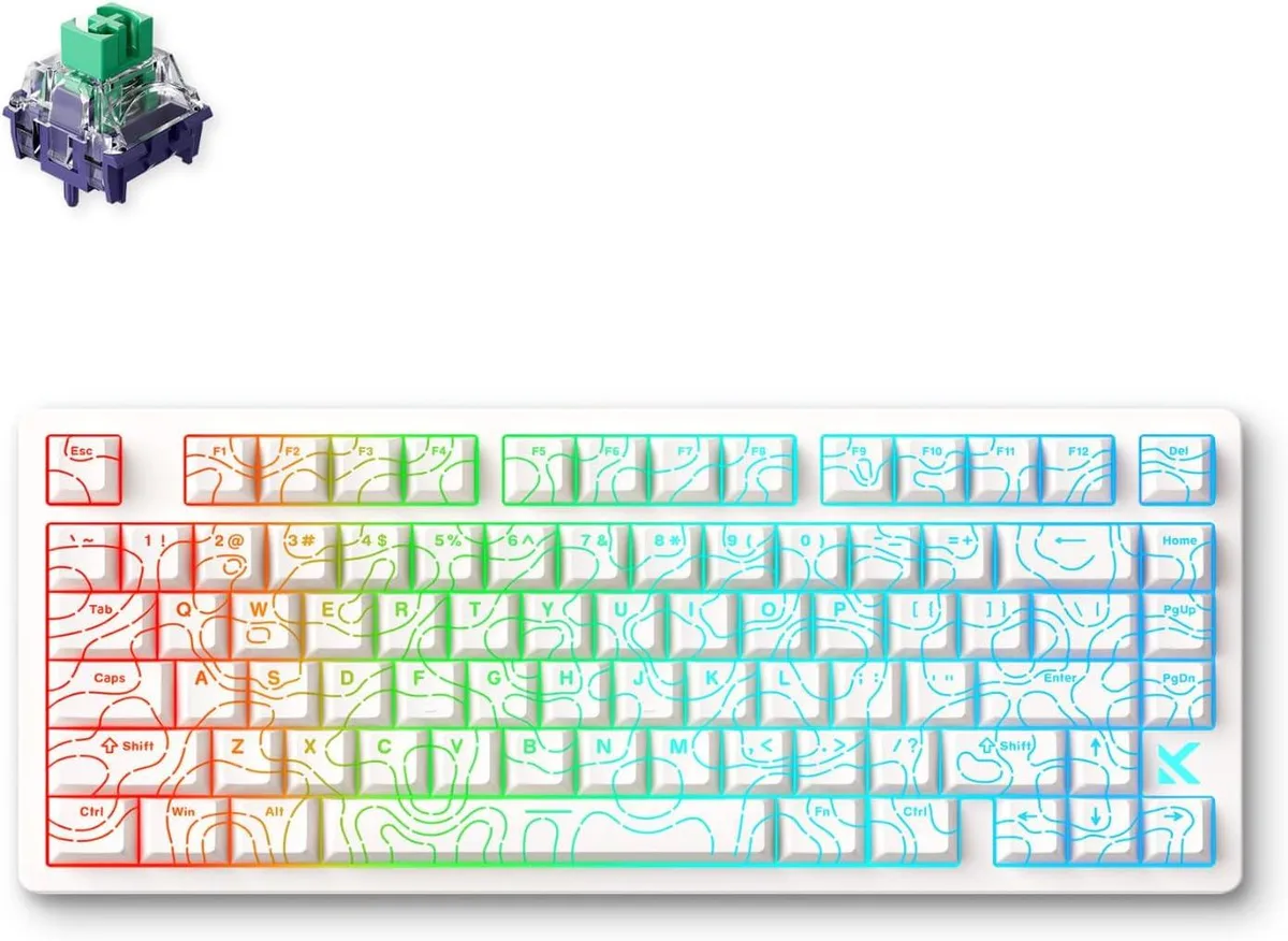 White 75 percent gaming keyboard with floating PBT keycaps, magnetic switches and RGB lighting
