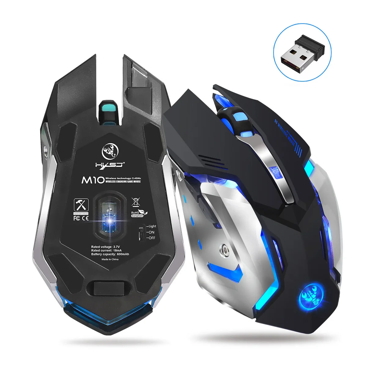 Black left-handed wireless gaming mouse with six buttons and scroll ring