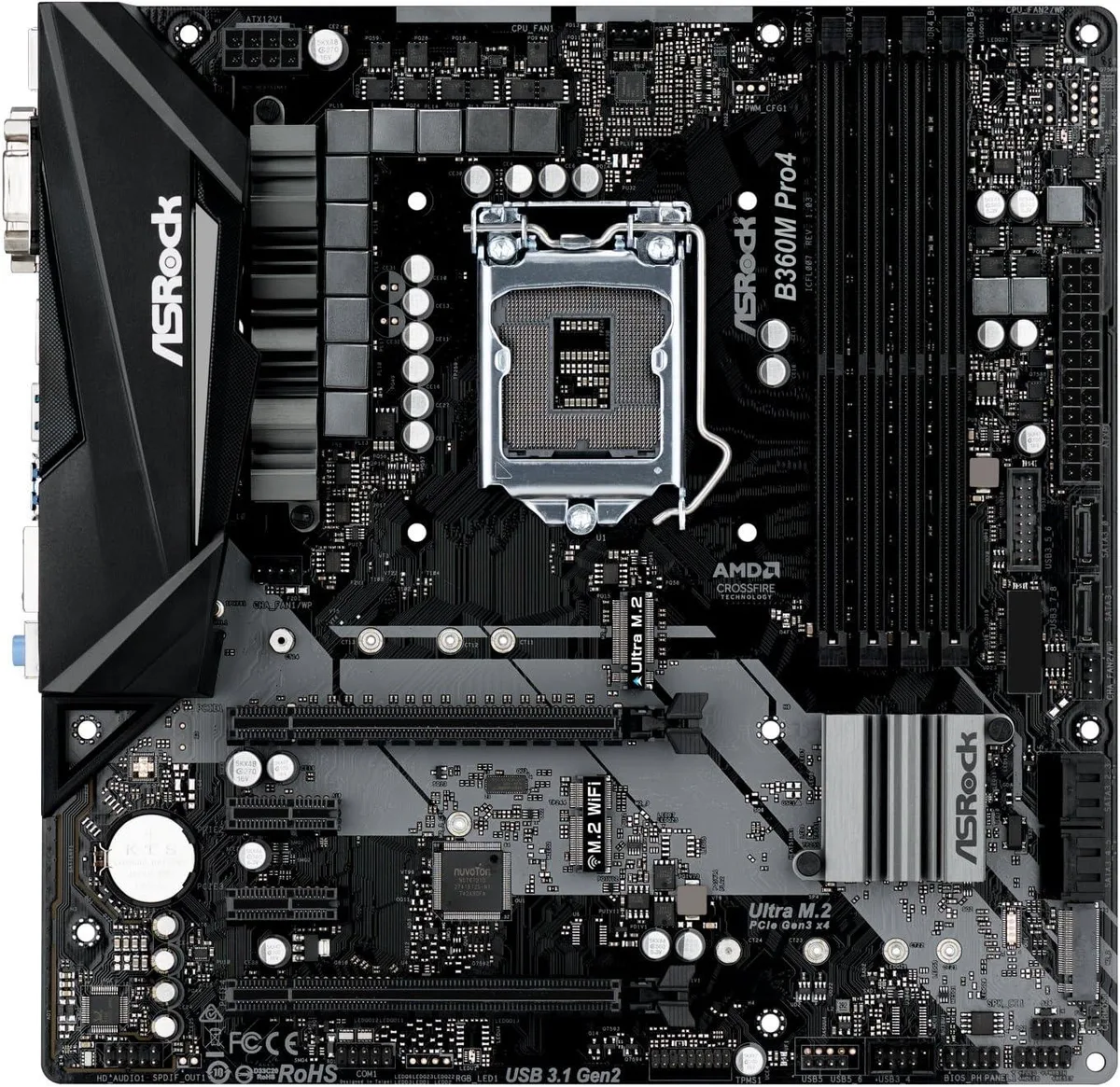 Green microATX motherboard with silver LGA 1151 socket and black DDR4 slots