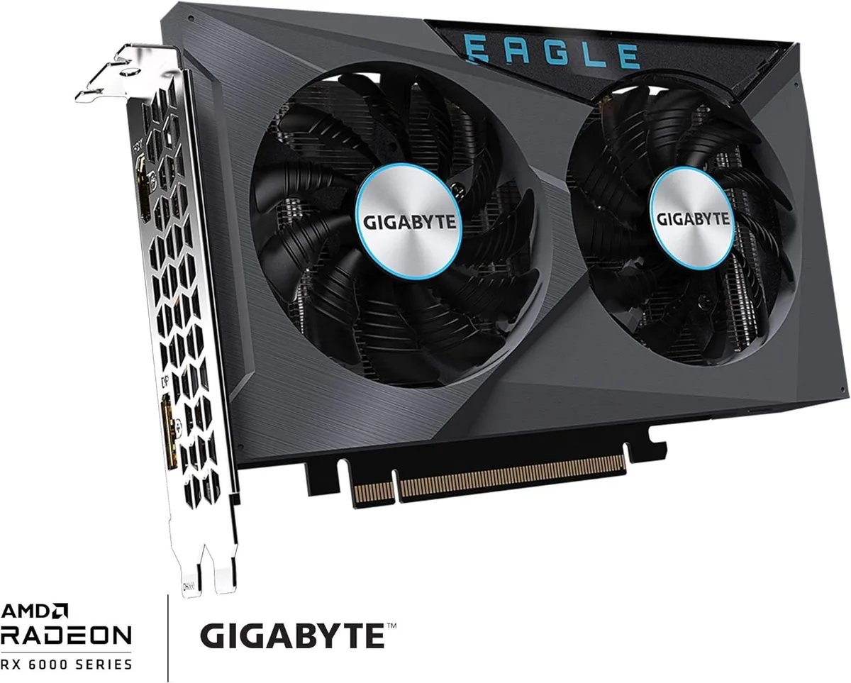 GIGABYTE Radeon RX 6400 Eagle graphics card with dual fans in black and silver finish