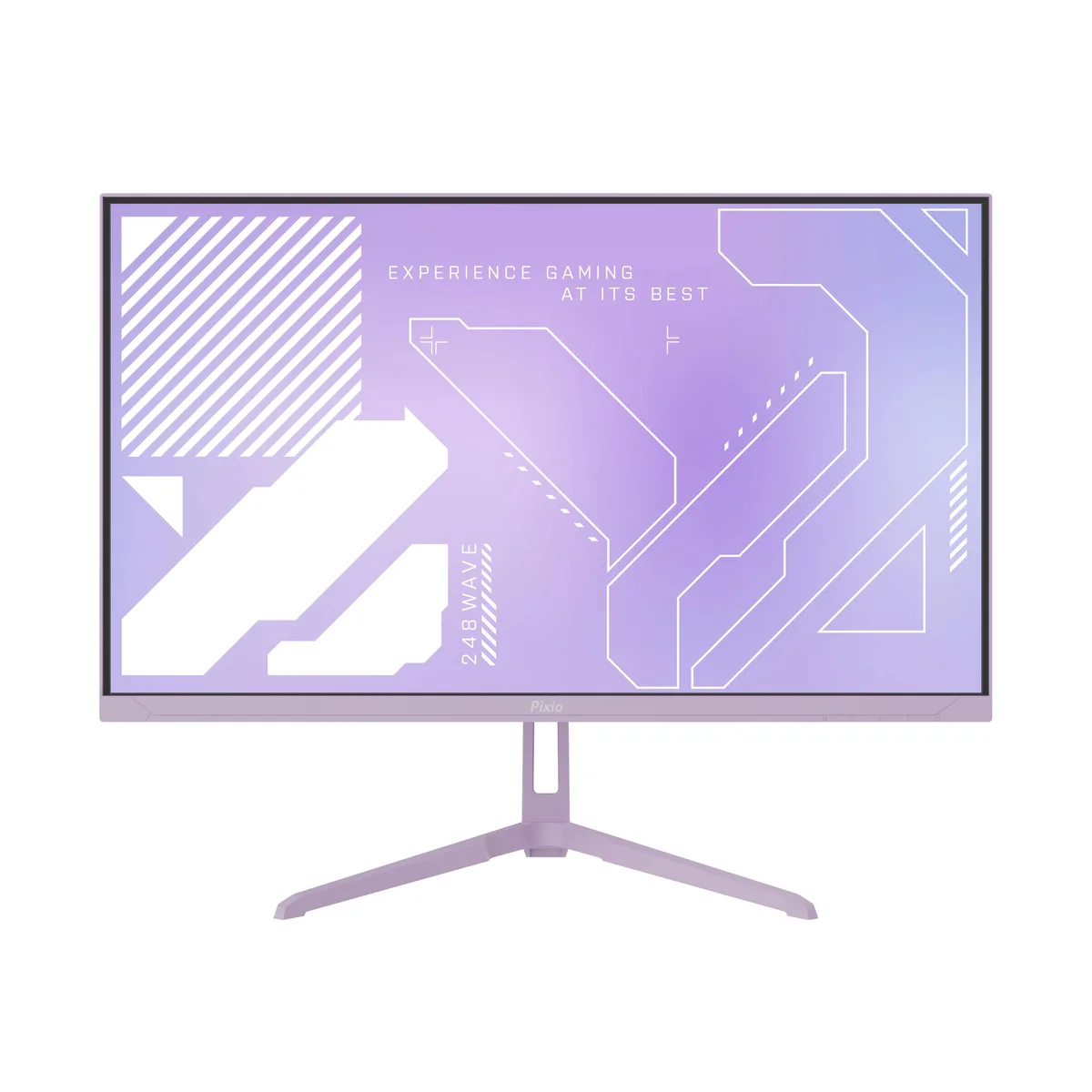 Purple 23.8 inch frameless gaming monitor on stand