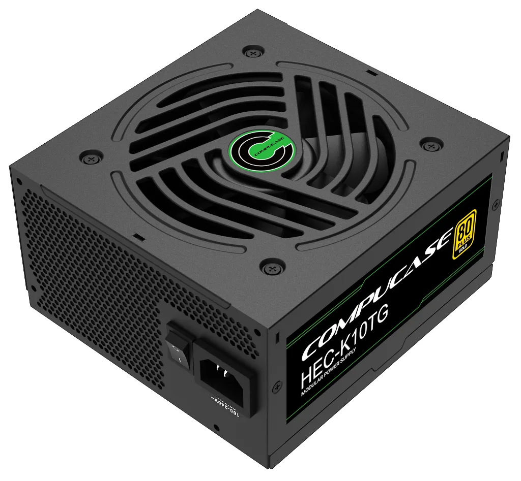 Open-box ATX power supply unit with dual 8 cm fans and power cord