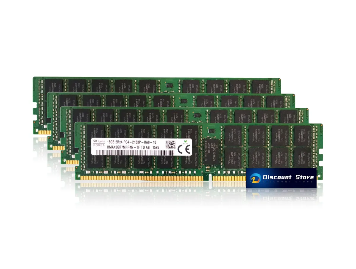 Four green DDR4 registered DIMMs with black chips, no heat spreader