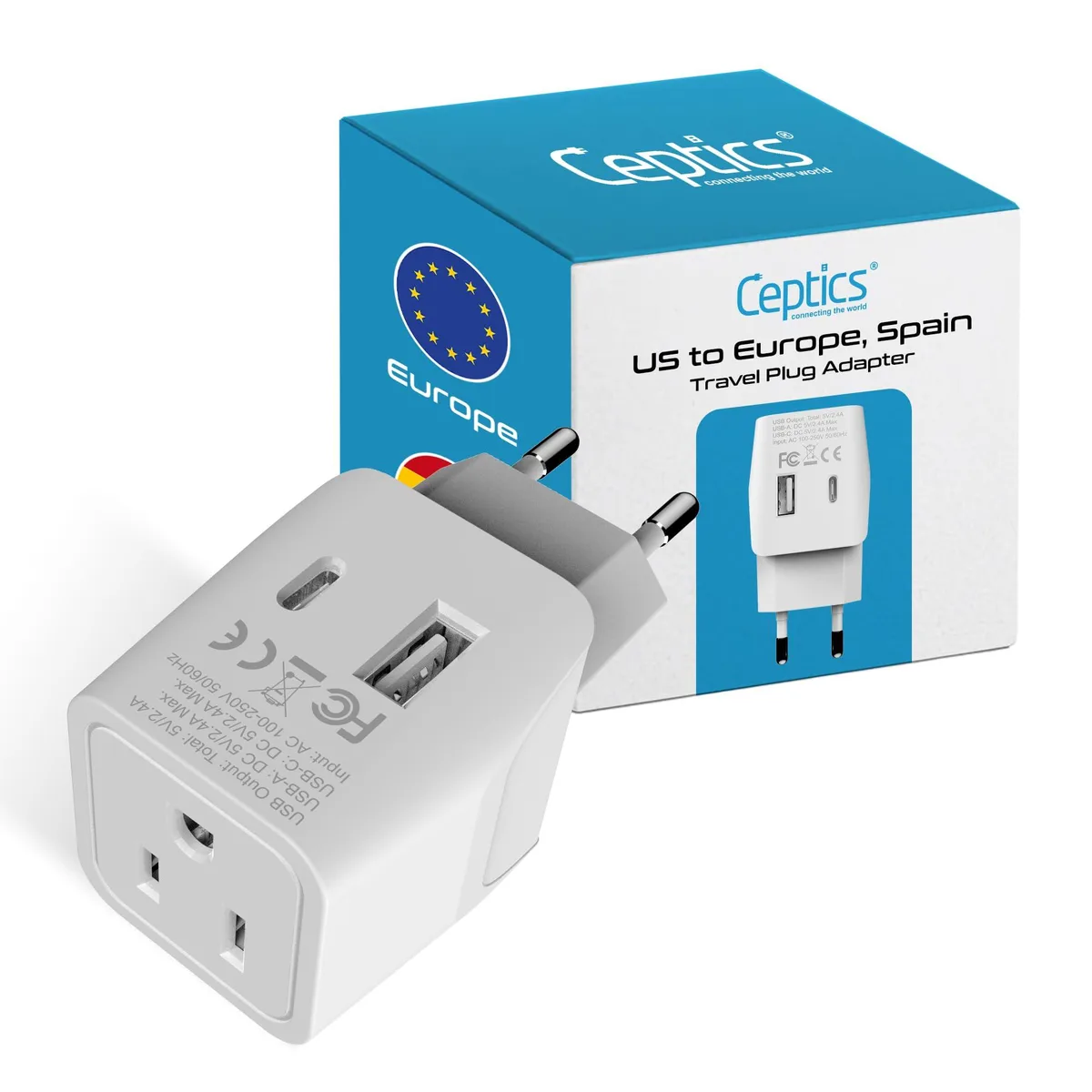 Ugreen CTU-9C 3-in-1 EU Travel Adapter USB-A USB-C 2.4A — fotografia produsului