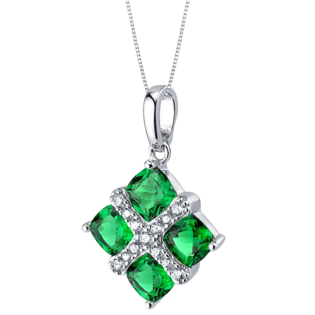 Oravo Oravo Simulated Emerald Quad Pendant Necklace Sterling Silver 18" 1.75ct .925 — foto do produto