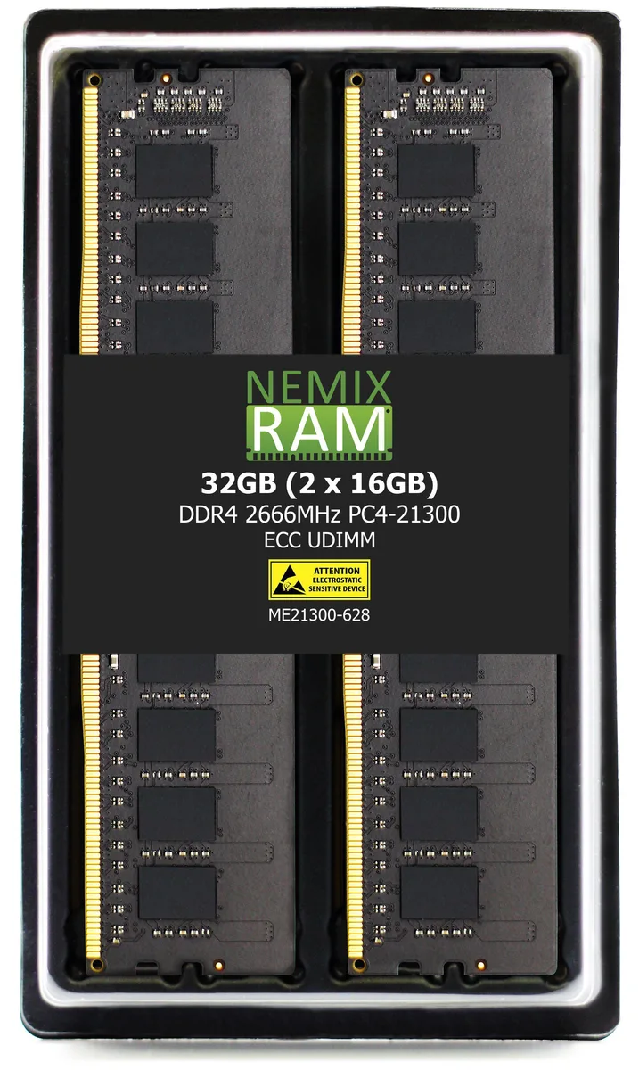 Two green DDR4 UDIMM sticks, no heat spreader, gold contacts, 288-pin