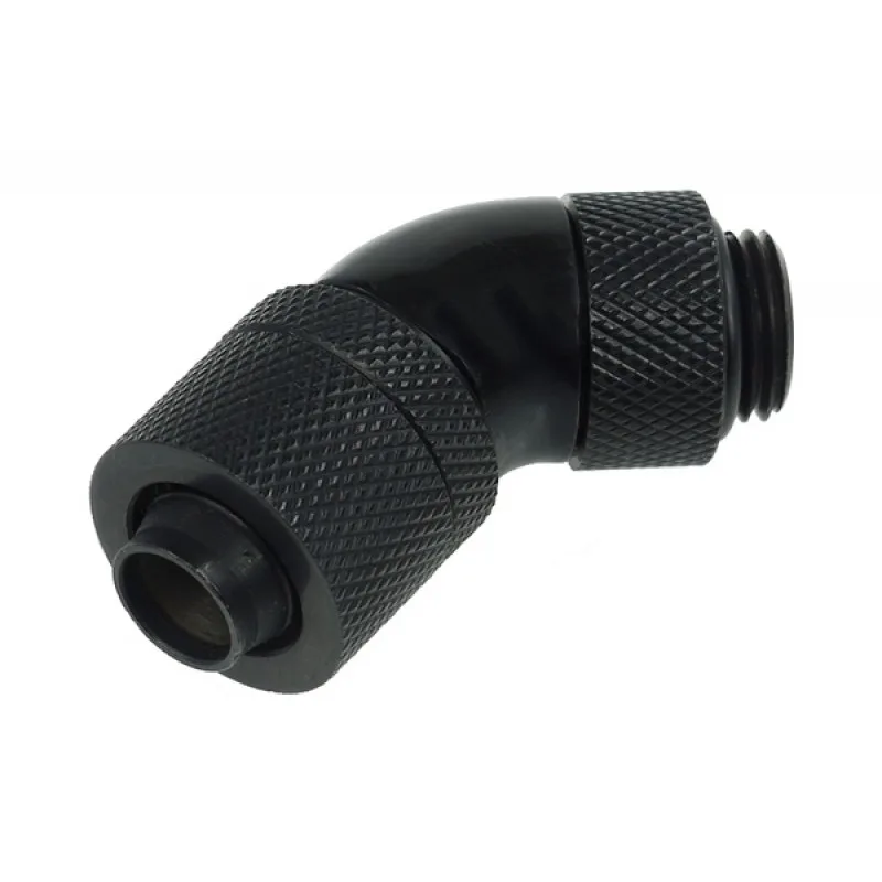 Black 45-degree revolvable compression fitting with G1/4 thread for 10/13 mm tubing