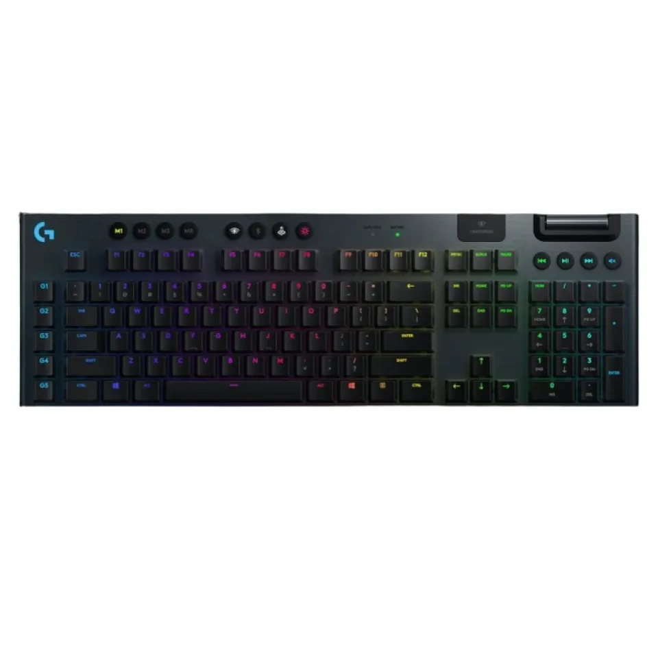 Low-profile wireless mechanical keyboard in black aluminium with clicky switches