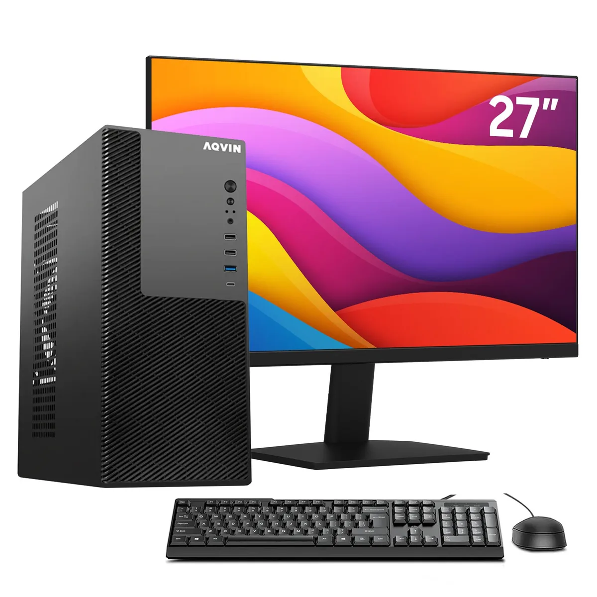 AQVIN AQVIN MTX60 Business Desktop Intel Core i7-8700 16GB DDR4 256GB SSD 27" Monitor Windows 11 Pro — ภาพสินค้า