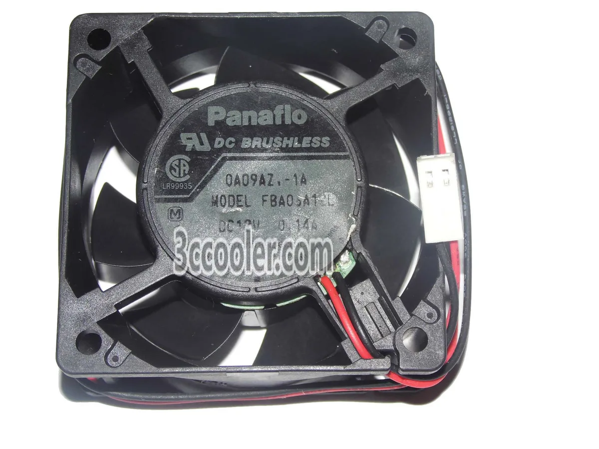 Black 60mm square frame fan with ball bearing and two-wire connector