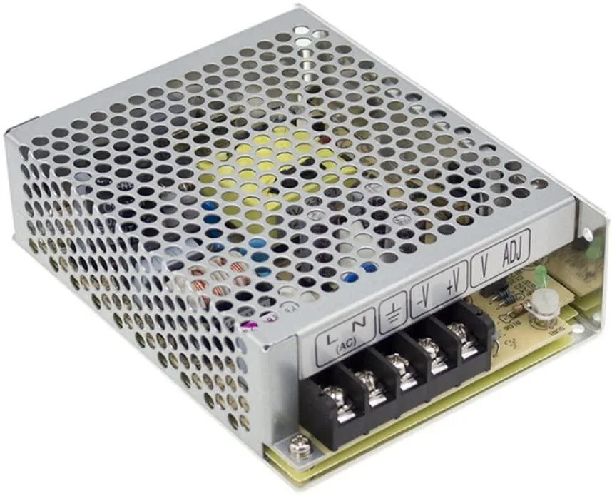 Enclosed metal power supply unit with label showing 12V 4.2A 50.4W
