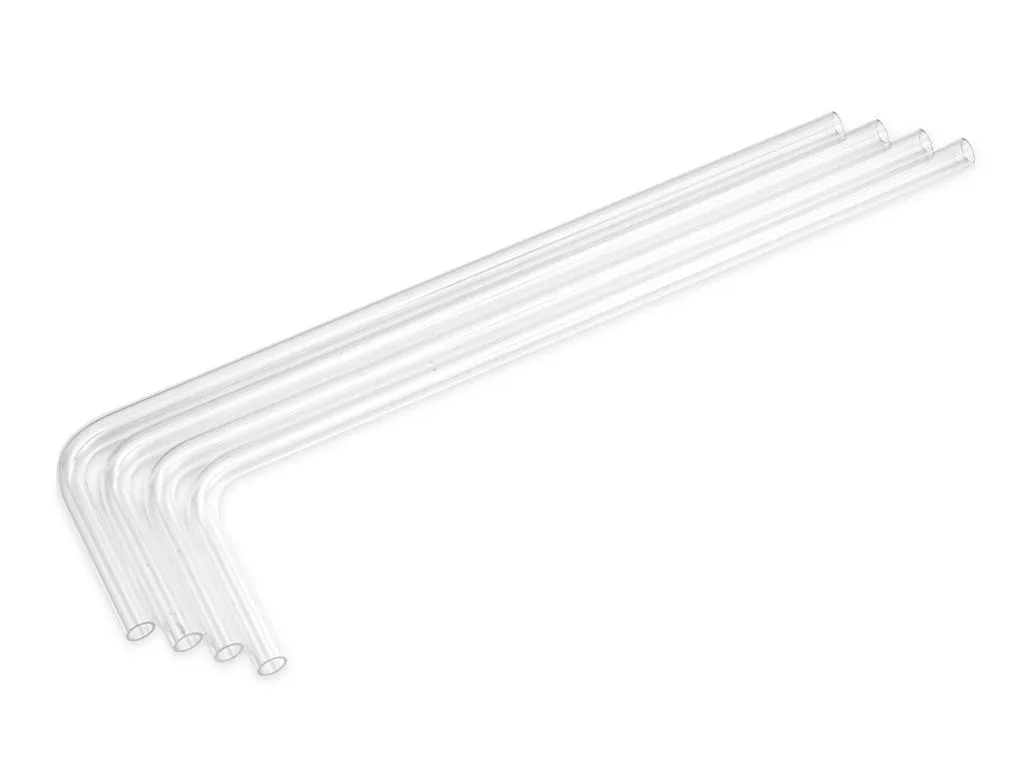 Four clear acrylic tubes bent at 90 degrees with 110mm and 415mm straight sections, 14mm outer diameter