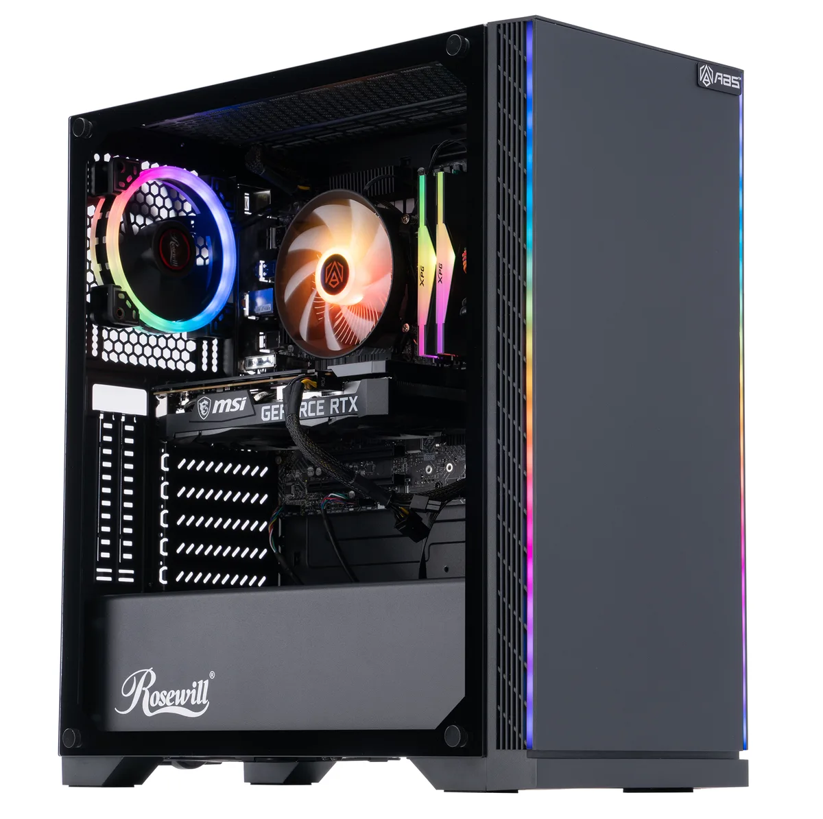 Black mid-tower ABS Zircon I case with RGB CPU cooler visible through side panel