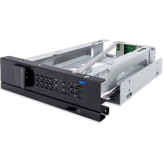 Black metal tray-less mobile rack with front door and blue LED for 5.25 inch bay