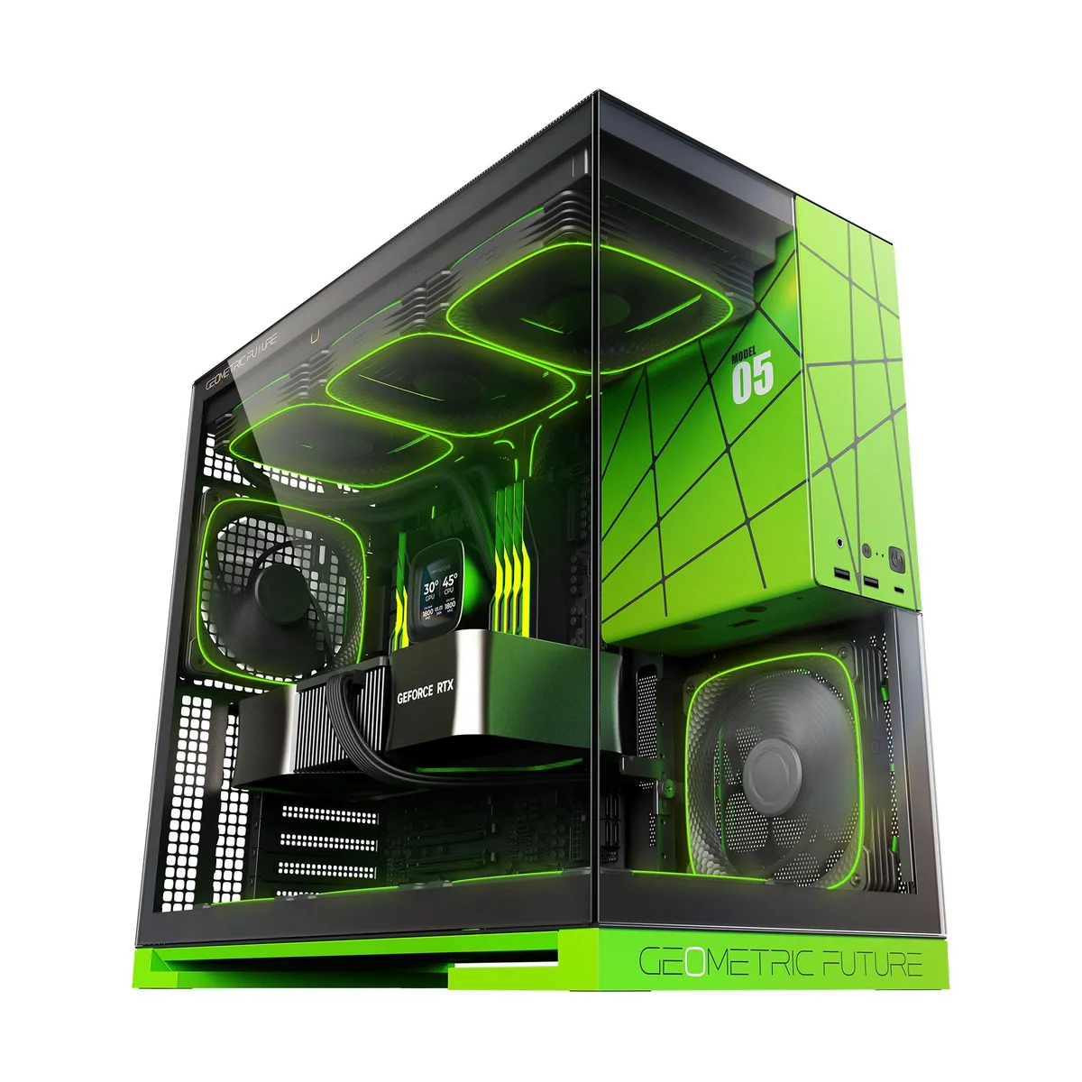 Geometric Future Geometric Future M5 Tempered Glass Mid Tower Black/Green PC Case GEO-M5F-BNY — produktfoto