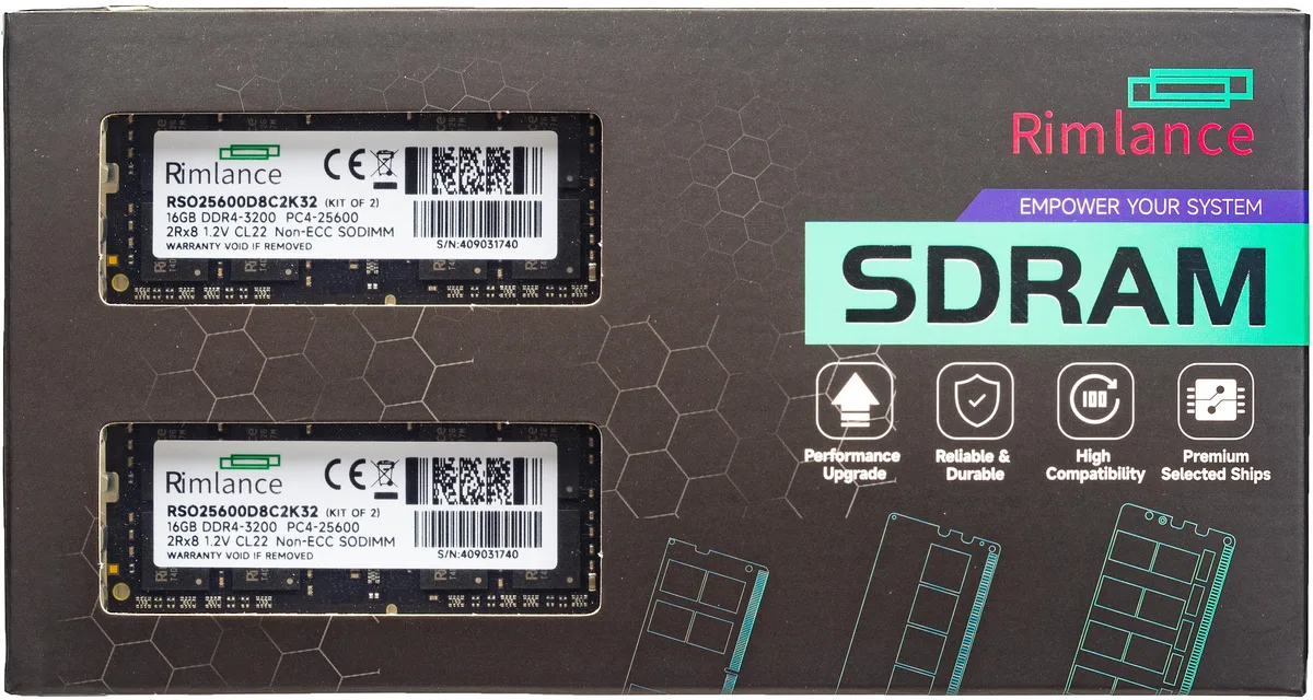 RIMLANCE RIMLANCE 32GB (2×16GB) DDR4 3200MHz CL22 1.2V SODIMM laptop RAM — 제품 사진