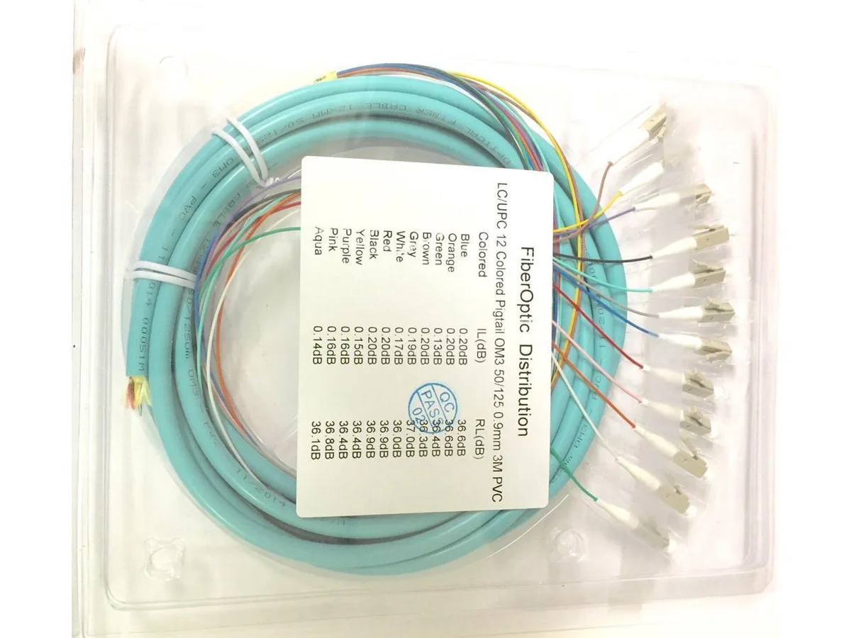 Other Electricities Other Electricities 12 Strand 50/125 OM3 3m LC UPC Fanout Fiber Pigtail — foto del producto