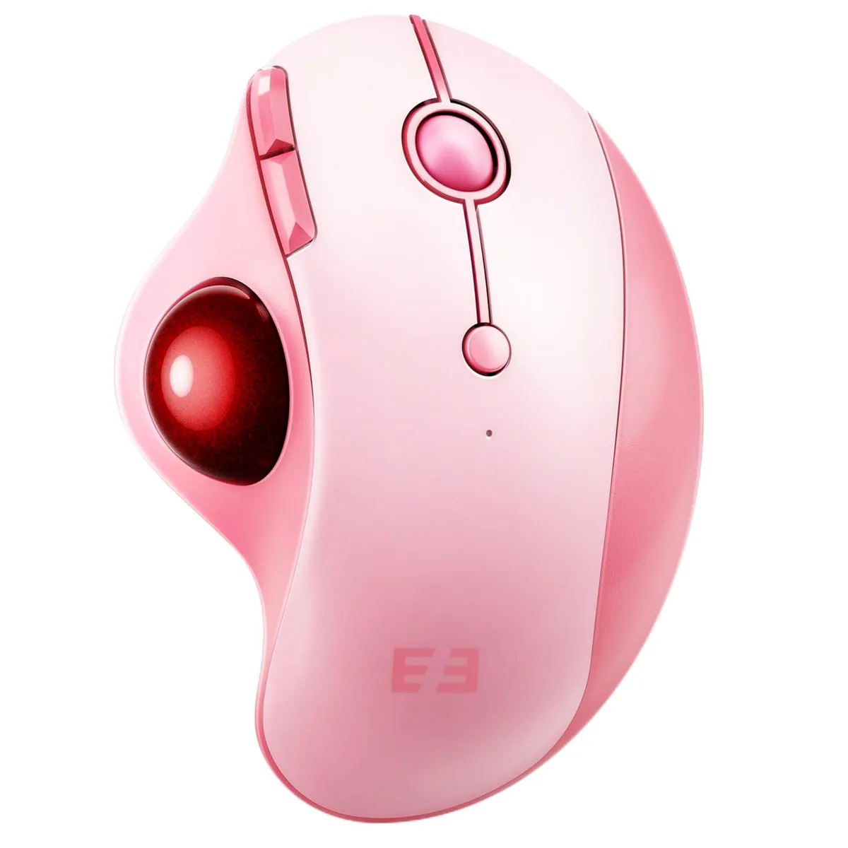 Pink ergonomic trackball mouse with thumb roller ball and 16 buttons