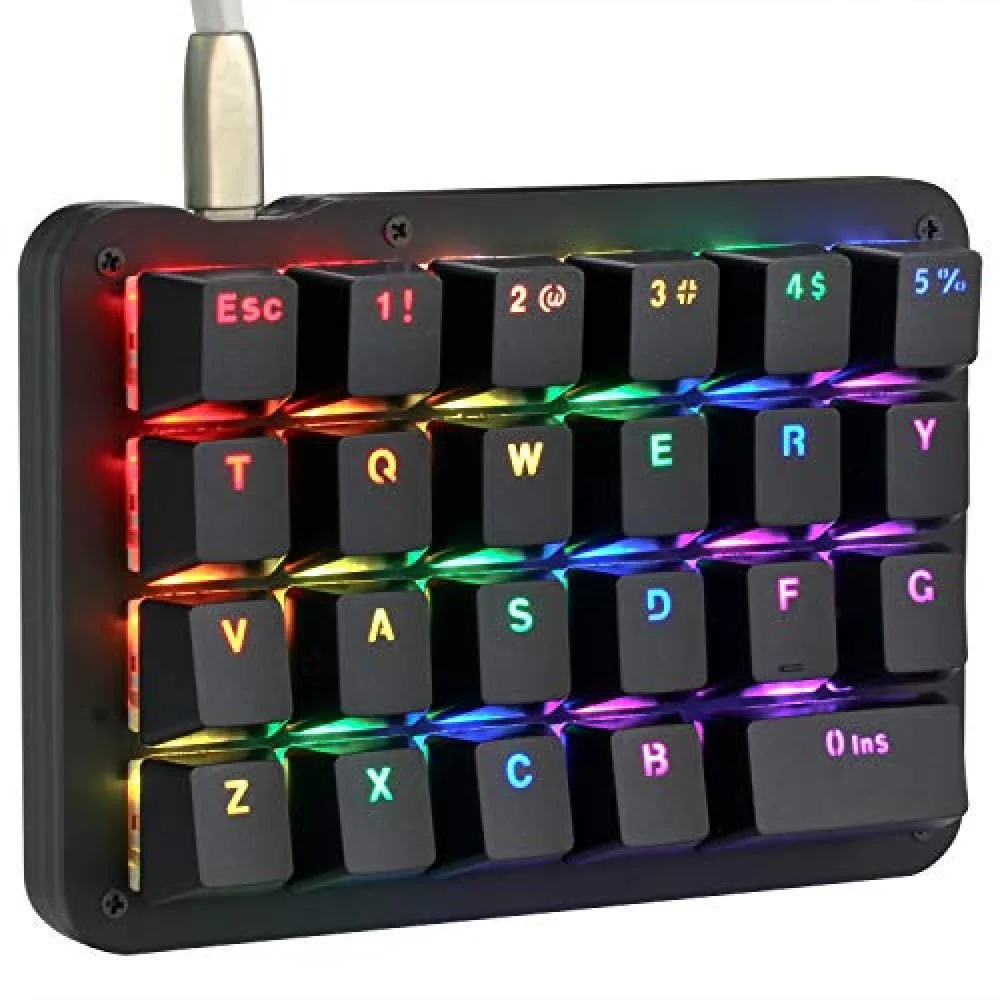 Compact 23-key mechanical macro keyboard with RGB backlighting, black finish, red switches
