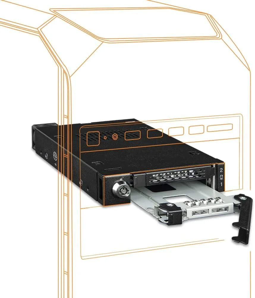 Metal 2-bay 2.5 U.2/U.3 NVMe rack with 25mm fan and key lock