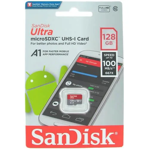 SanDisk SanDisk SDSQUAR-128G-GN6MN 128GB microSDXC UHS-I U1 Class 10 A1 100MB/s — vörumynd