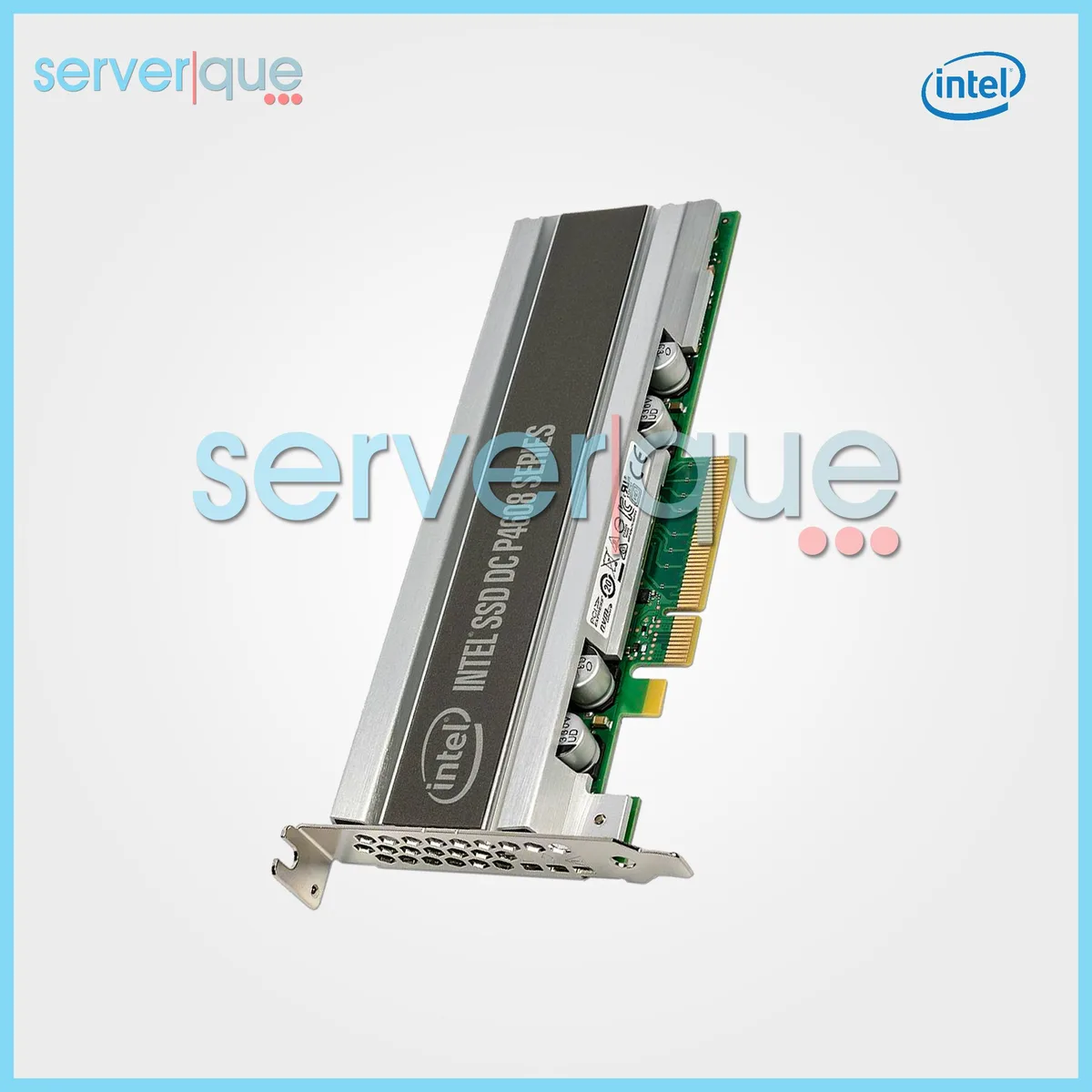 Green rectangular circuit board with gold edge connector and silver heatsink cover