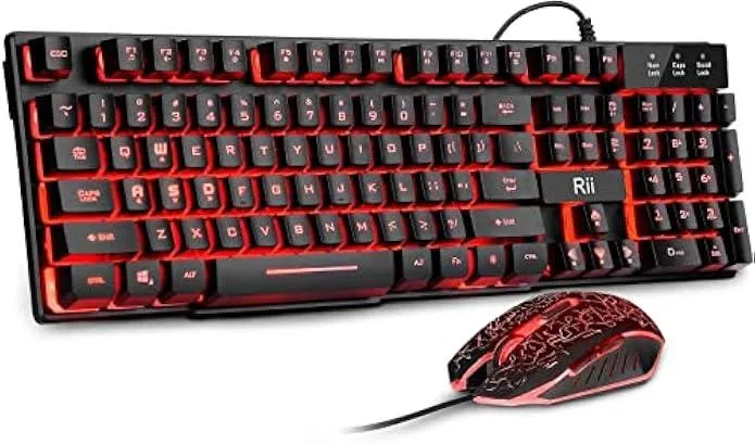 Black keyboard and mouse set with three-colour LED backlighting and breathing mouse lights