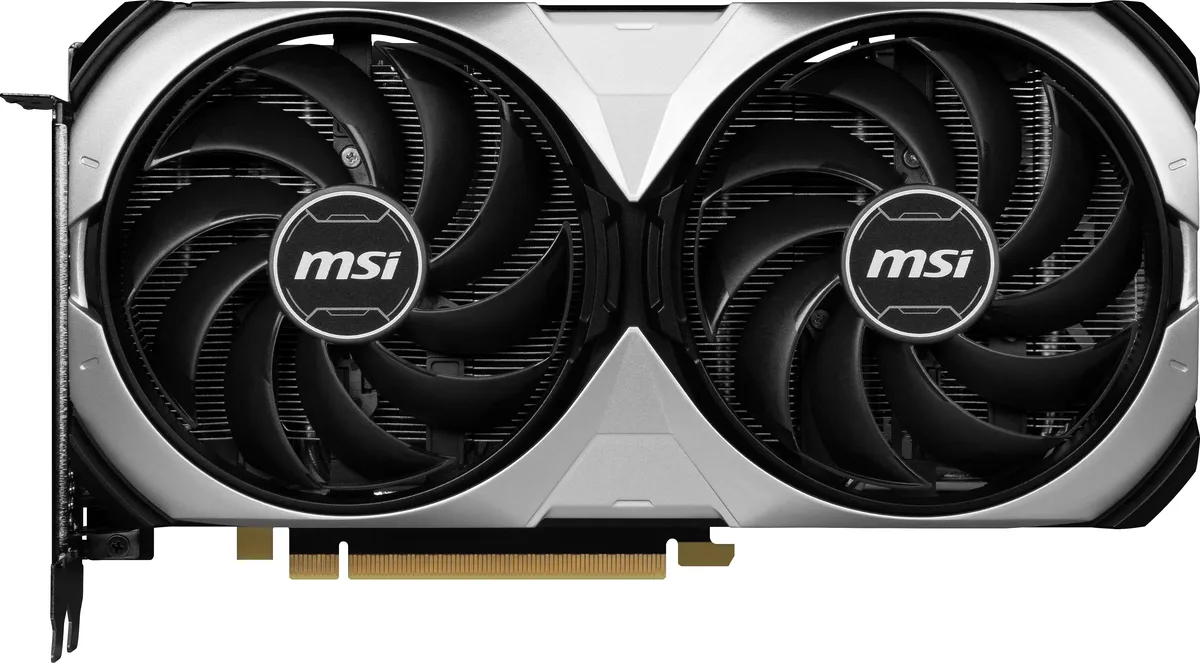 MSI Ventus graphics card with two fans, black shroud and metal backplate