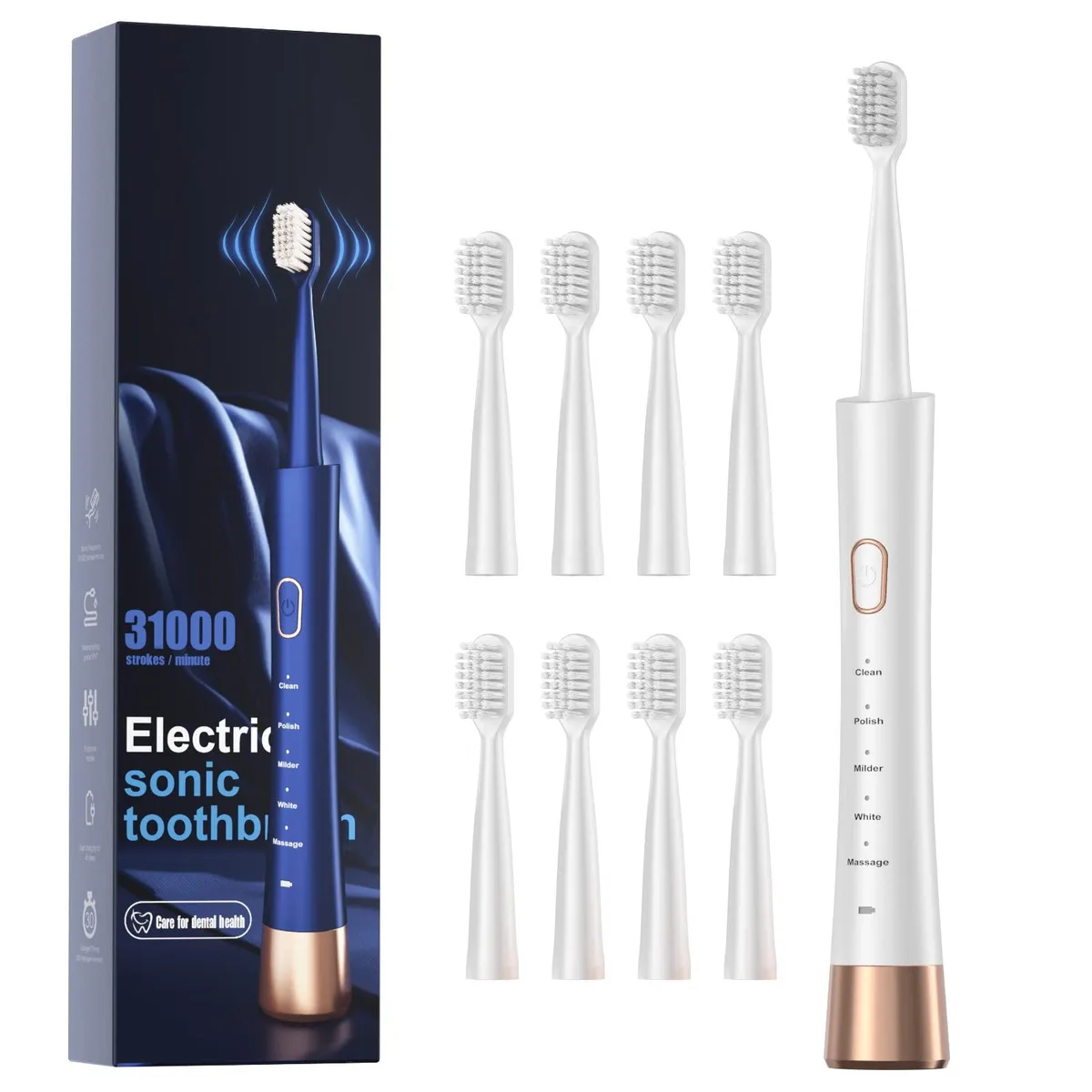  Waterpik JP-ET White sonic toothbrush 31000 vibrations 5 modes 8 heads — product photo