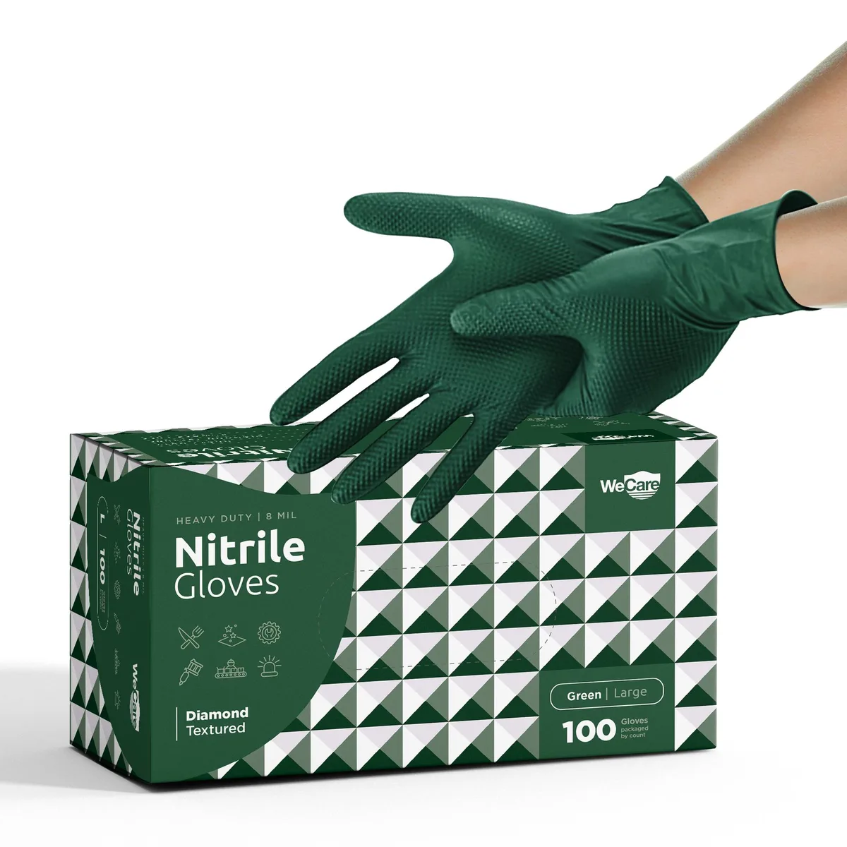 WeCare WeCare Diamond Texture Gloves Green Large 100 Count — снимка на продукта