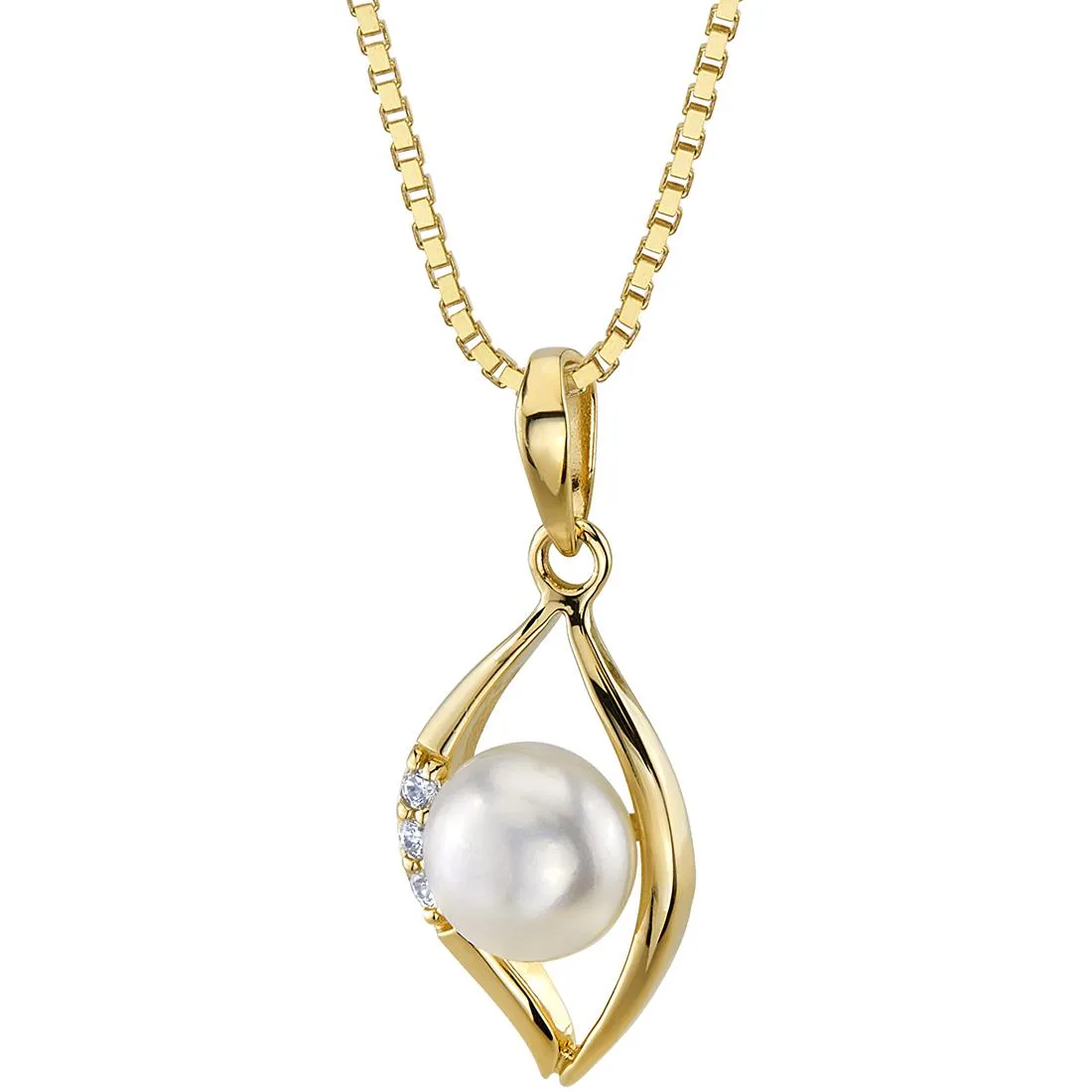 Oravo Oravo 14K Yellow Gold 6.0mm Freshwater Pearl Open Leaf Pendant Necklace with 18 inch Sterling Silver Chain — product photo