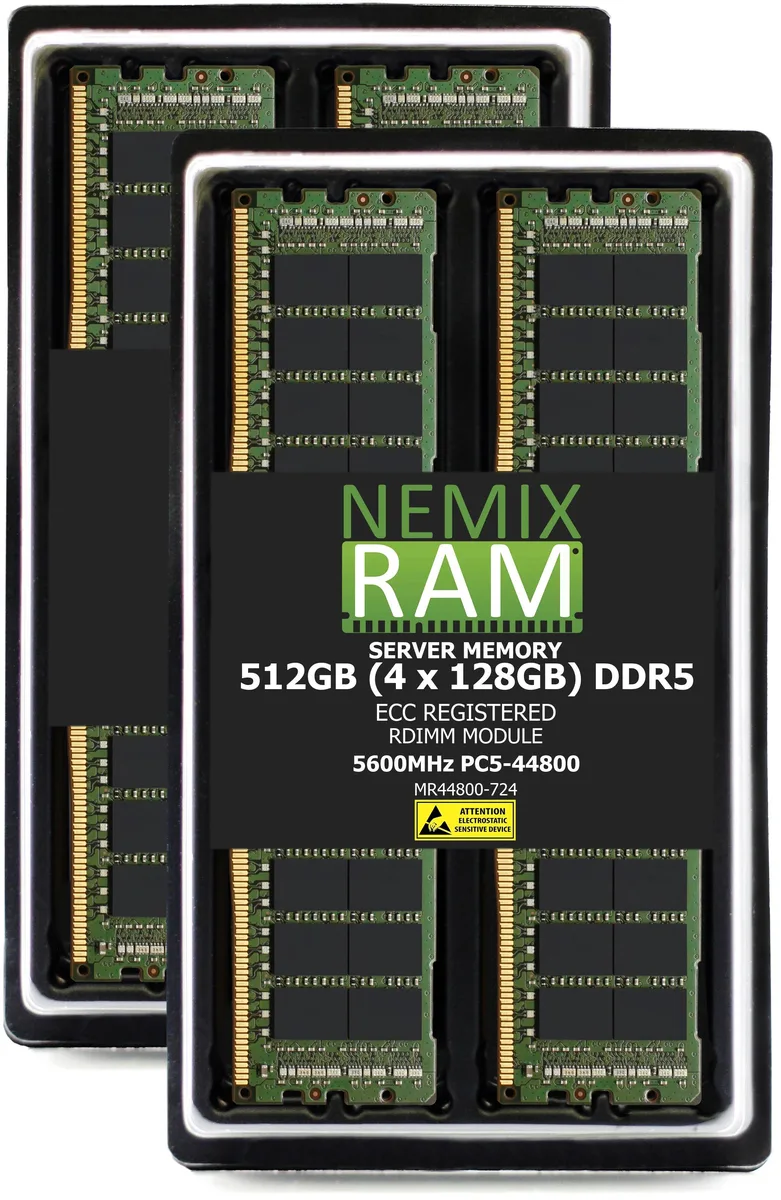 NEMIX RAM NEMIX RAM 512GB (4x128GB) DDR5-5600 ECC RDIMM CL46 1.1V 2Rx4 Supermicro H13SSW — produkto nuotrauka