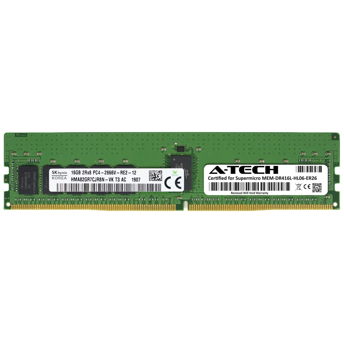 Green 288-pin DDR4 RDIMM module with black chips